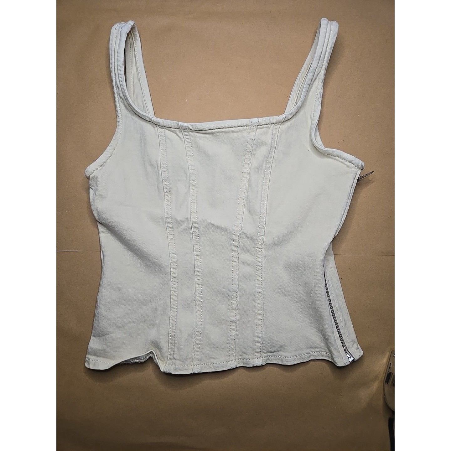 Warp + Weft Sjd Los Cabos Denim Tank Top Corset Medium Bone Color